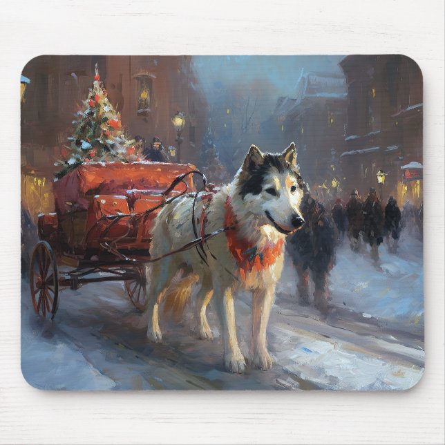 Alaskan Malamute Christmas Festive Season Mouse Pad (Front)