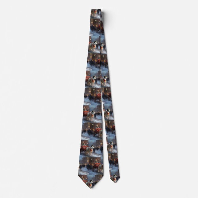 Alaskan Malamute Christmas Festive Season Neck Tie (Front)