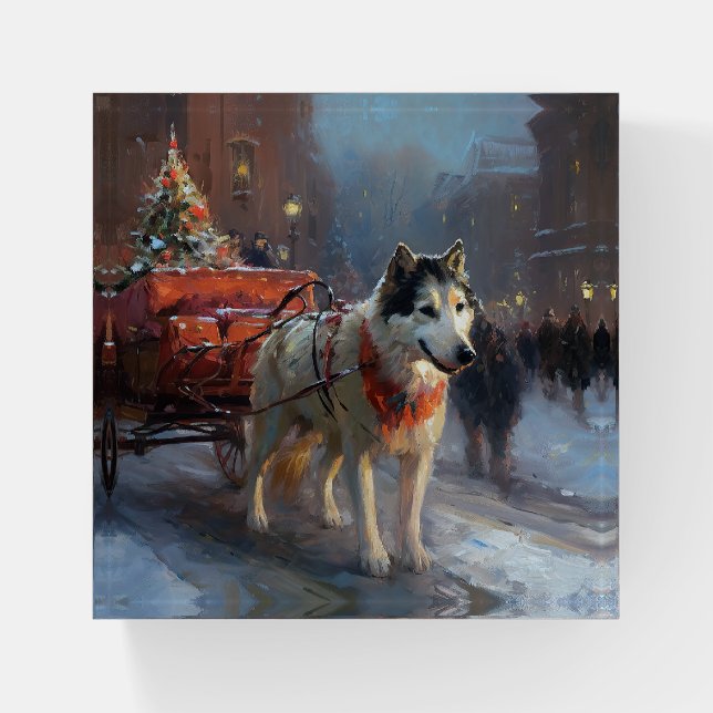 Alaskan Malamute Christmas Festive Season Paperweight (Front)