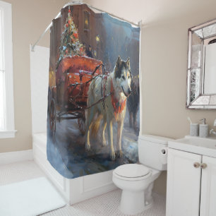 Alaskan Malamute Christmas Festive Season Shower Curtain