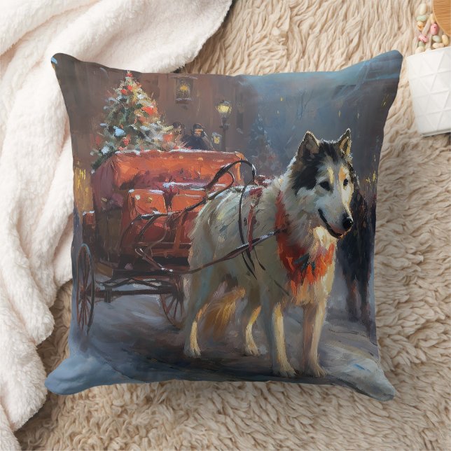 Alaskan Malamute Christmas Festive Season Throw Pillow (Blanket)
