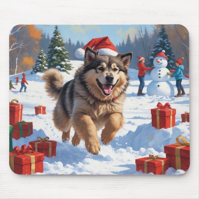 Alaskan Malamute Christmas Festive Snow Scene Mouse Pad (Front)