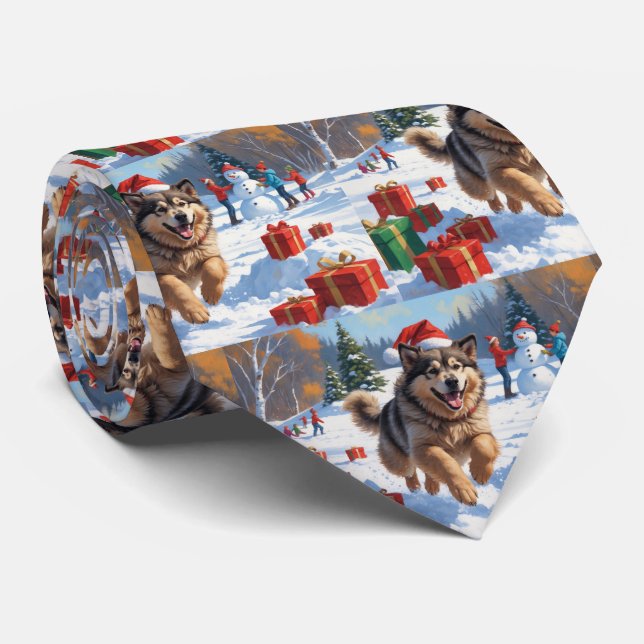 Alaskan Malamute Christmas Festive Snow Scene Neck Tie (Rolled)