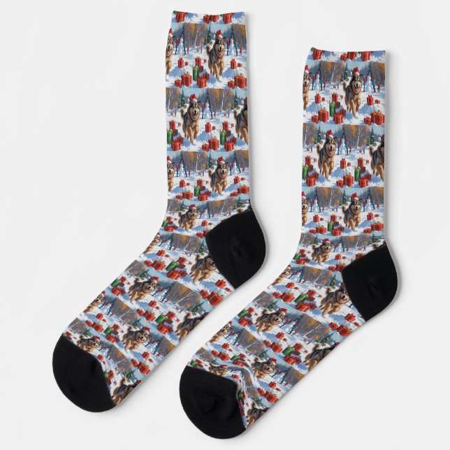 Alaskan Malamute Christmas Festive Snow Scene Socks (Left)