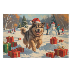 Alaskan Malamute Christmas Festive Snow Scene Wood Wall Art