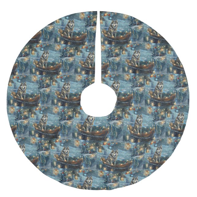 Alaskan Malamute Christmas Festive Voyage Brushed Polyester Tree Skirt (Front)