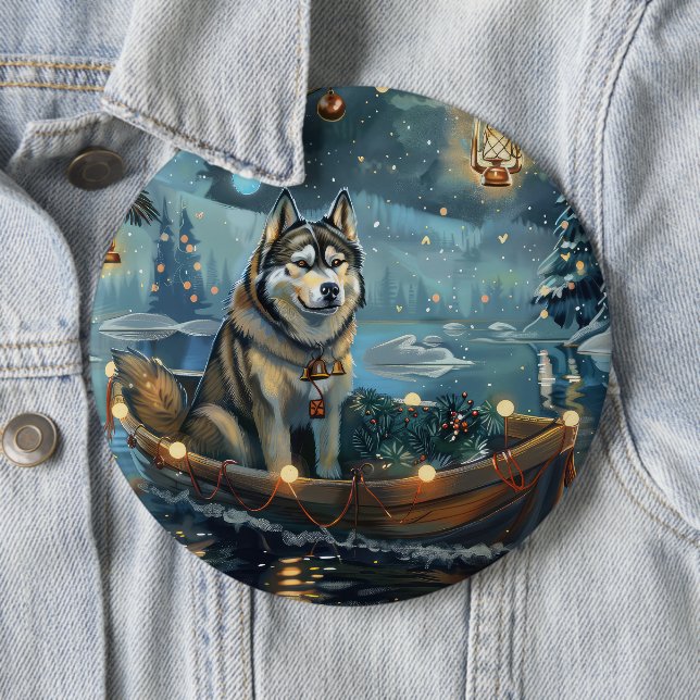 Alaskan Malamute Christmas Festive Voyage Button (In Situ)
