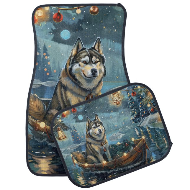 Alaskan Malamute Christmas Festive Voyage Car Floor Mat (Set)