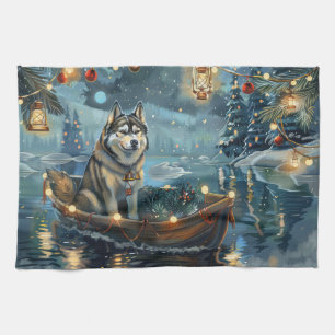 Alaskan Malamute Christmas Festive Voyage Kitchen Towel