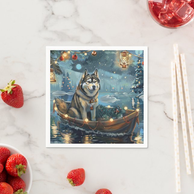 Alaskan Malamute Christmas Festive Voyage Napkins (Insitu)