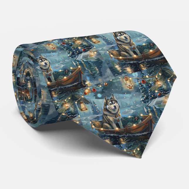 Alaskan Malamute Christmas Festive Voyage Neck Tie (Rolled)