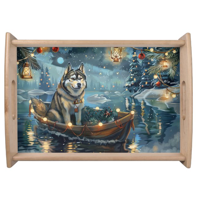 Alaskan Malamute Christmas Festive Voyage Serving Tray (Front)