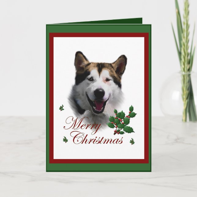 Alaskan Malamute Christmas Gifts Holiday Card (Front)