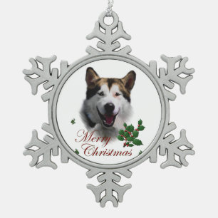 Alaskan Malamute Christmas Snowflake Pewter Christmas Ornament