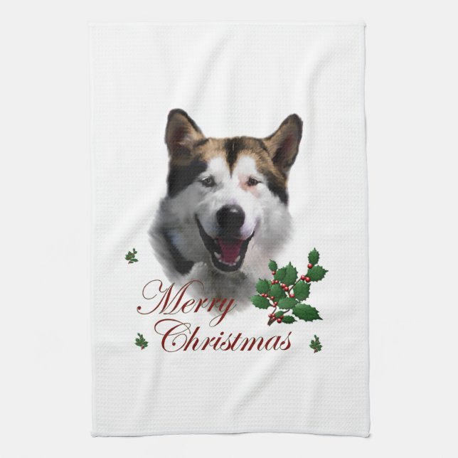 Alaskan Malamute Christmas Towel (Vertical)