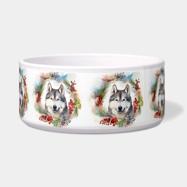 Alaskan Malamute Christmas Wreath Festive Pup  Bowl (Front)