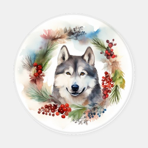 Alaskan Malamute Christmas Wreath Festive Pup  Coaster Set