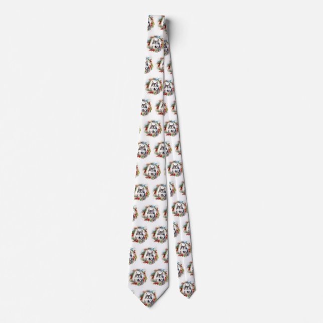 Alaskan Malamute Christmas Wreath Festive Pup  Neck Tie (Front)