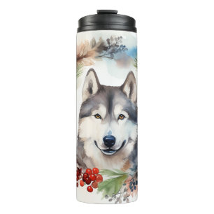 Alaskan Malamute Christmas Wreath Festive Pup Thermal Tumbler