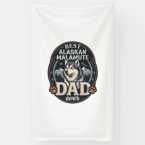 Alaskan Malamute Dad Dog Portrait Mountains Badge  Banner