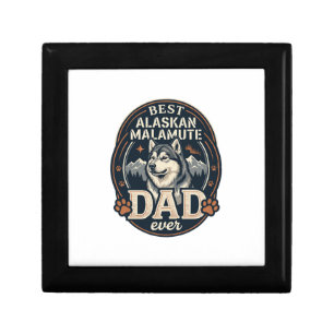 Alaskan Malamute Dad Dog Portrait Mountains Badge Gift Box