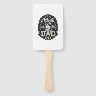 Alaskan Malamute Dad Dog Portrait Mountains Badge Hand Fan