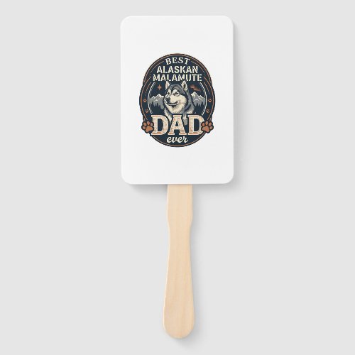Alaskan Malamute Dad Dog Portrait Mountains Badge  Hand Fan