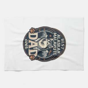 Alaskan Malamute Dad Dog Portrait Mountains Badge Kitchen Towel
