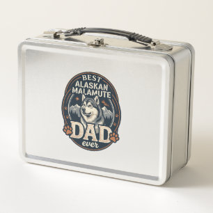 Alaskan Malamute Dad Dog Portrait Mountains Badge Metal Lunch Box