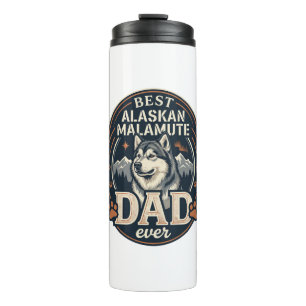 Alaskan Malamute Dad Dog Portrait Mountains Badge Thermal Tumbler
