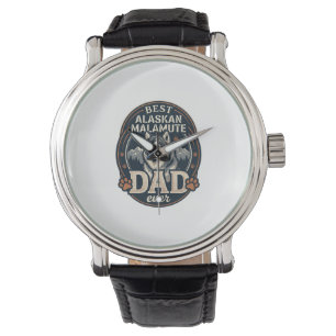 Alaskan Malamute Dad Dog Portrait Mountains Badge Watch