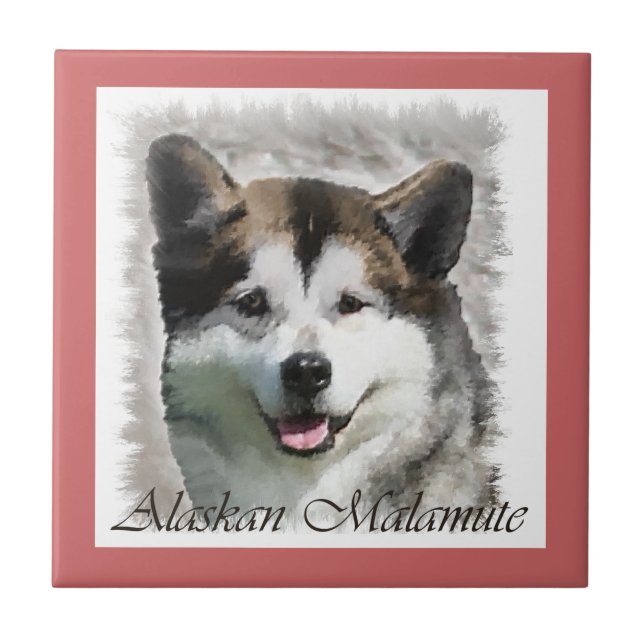 Alaskan Malamute Dog Art Ceramic Tile (Front)