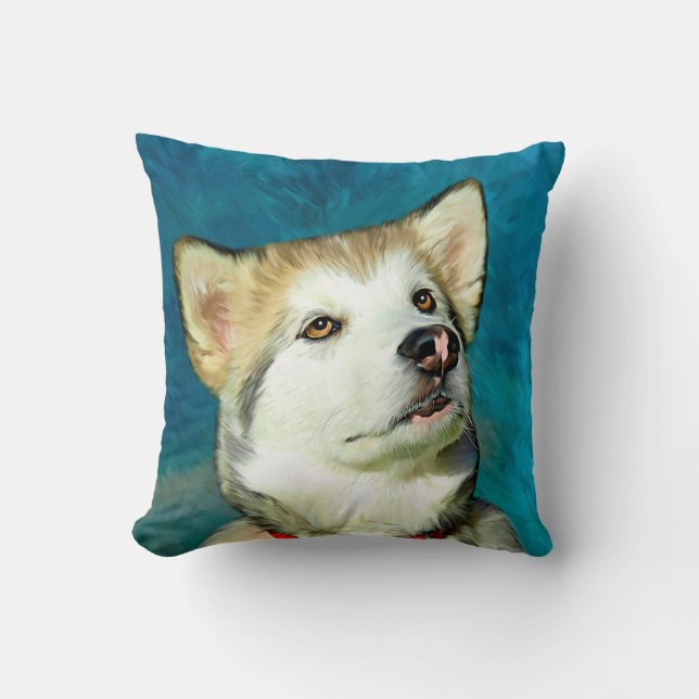 Alaskan Malamute Dog Art Throw Pillow (Front)
