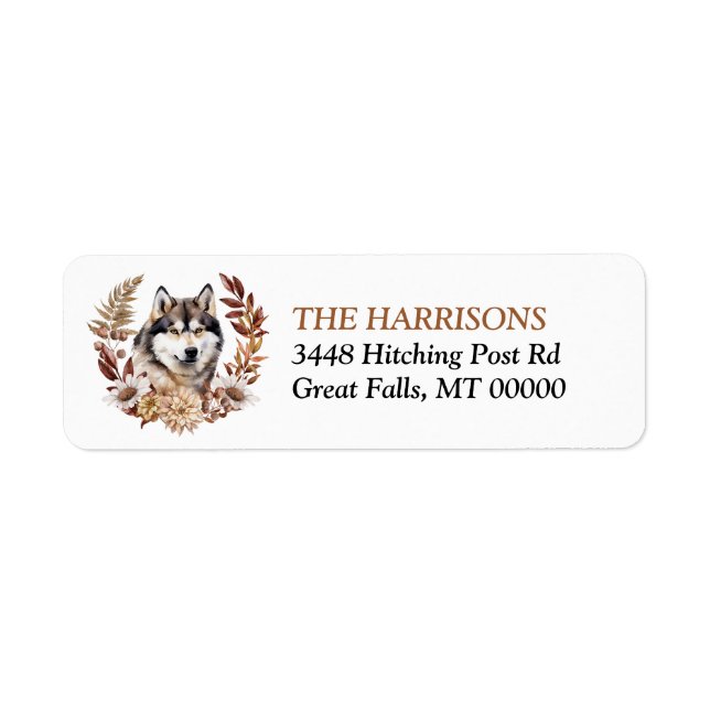 Alaskan Malamute Dog Autumn Wreath Label (Front)