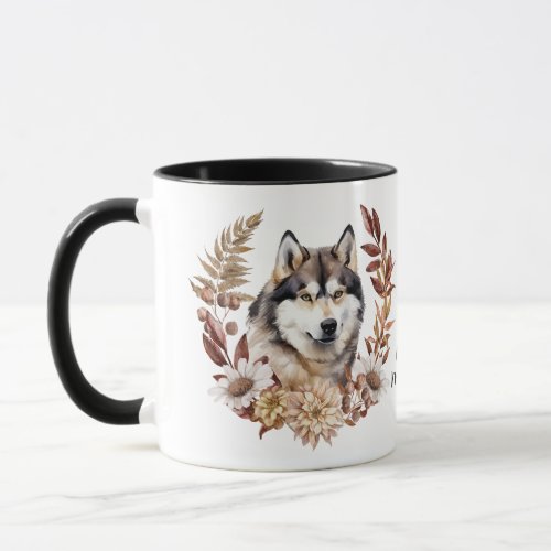 Alaskan Malamute Dog Autumn Wreath Mug