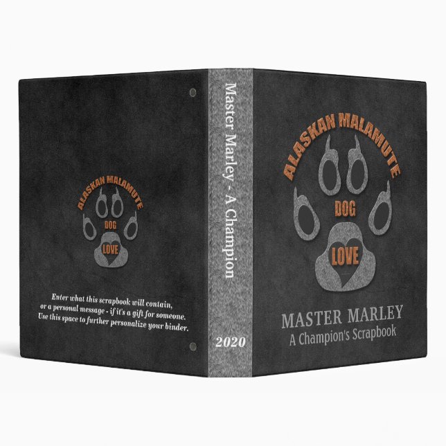 Alaskan Malamute Dog Breed Personalized Scrapbook 3 Ring Binder (Background)