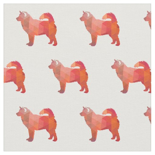 Alaskan Malamute Dog Breed Silhouette Geo Orange Fabric