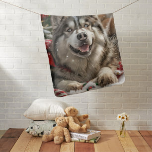 Alaskan Malamute Dog Christmas Festive Baby Blanket