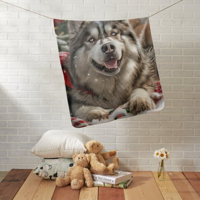 Alaskan Malamute Dog Christmas Festive Baby Blanket (In Situ)