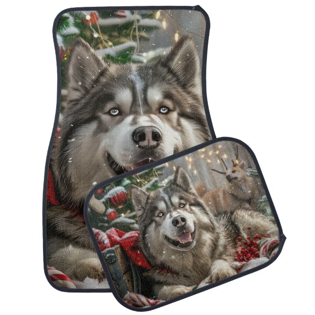 Alaskan Malamute Dog Christmas Festive Car Floor Mat (Set)