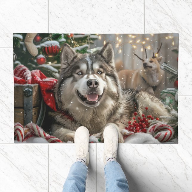 Alaskan Malamute Dog Christmas Festive Doormat (Indoor)