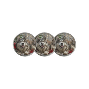 Alaskan Malamute Dog Christmas Festive Golf Ball Marker