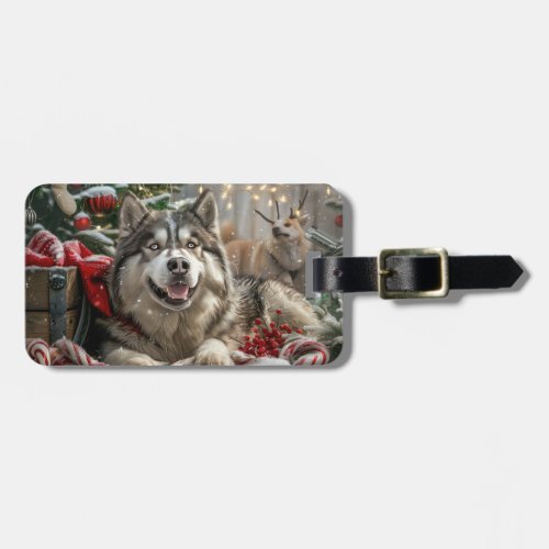 Alaskan Malamute Dog Christmas Festive Luggage Tag