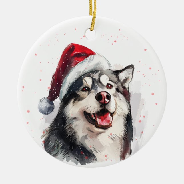 Alaskan Malamute Dog Christmas Personalized Ceramic Ornament (Front)