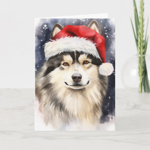 Alaskan Malamute Dog Christmas Santa Paws Festive Letterpress Thank You Card