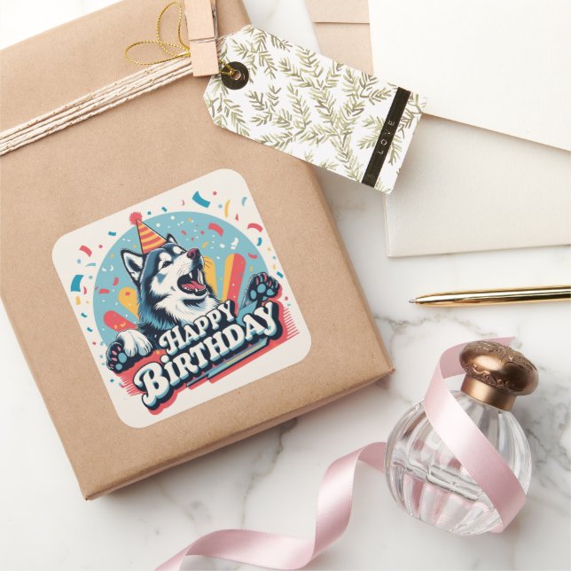 Alaskan Malamute Dog Colorful  Square Sticker (Gifting)