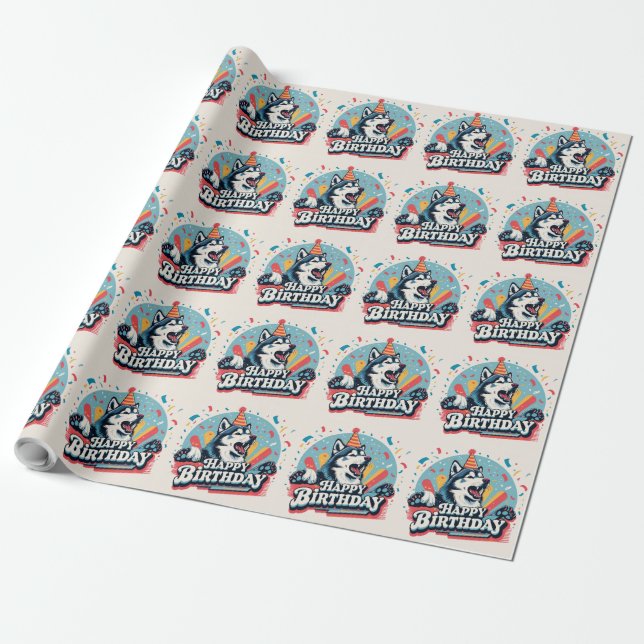 Alaskan Malamute Dog Colorful  Wrapping Paper (Unrolled)