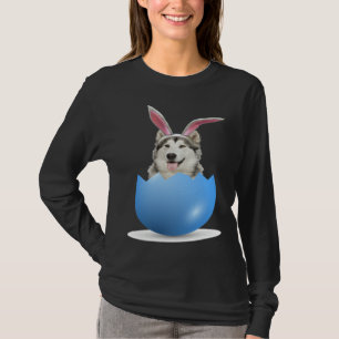 Alaskan Malamute Dog Easter Bunny Colored Egg Hunt T-Shirt