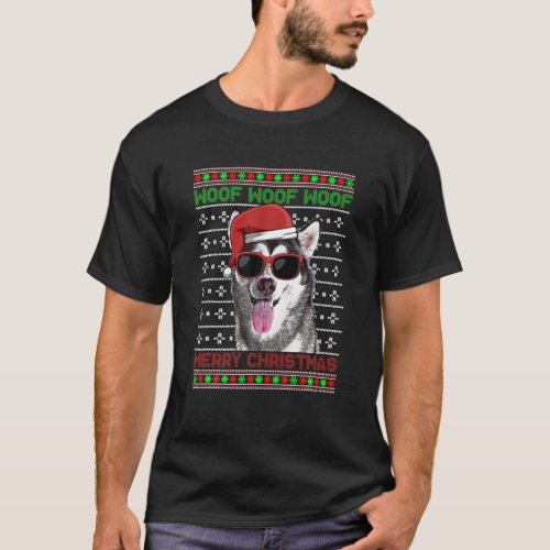 Alaskan Malamute Dog Funny Woof Merry Christmas T_Shirt