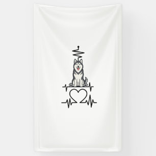 Alaskan Malamute Dog Heartbeat Line Heart Paws Banner